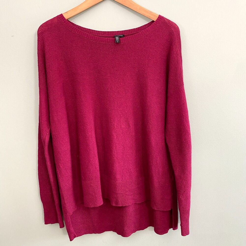 Eileen Fisher Organic Linen Ribbed Sweater Womens Small Red Lightweight Textured